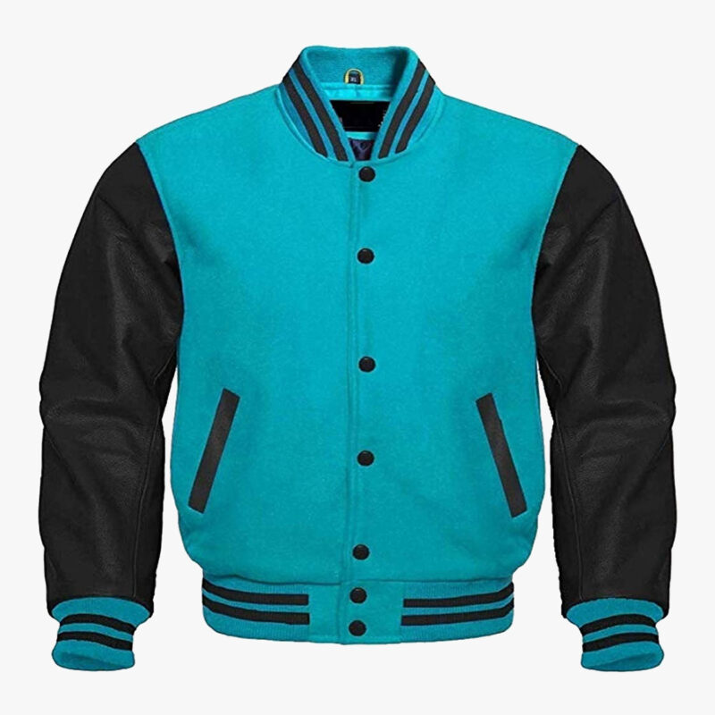 Leather sleeve Varsity jackets in Blue and Black colour 1