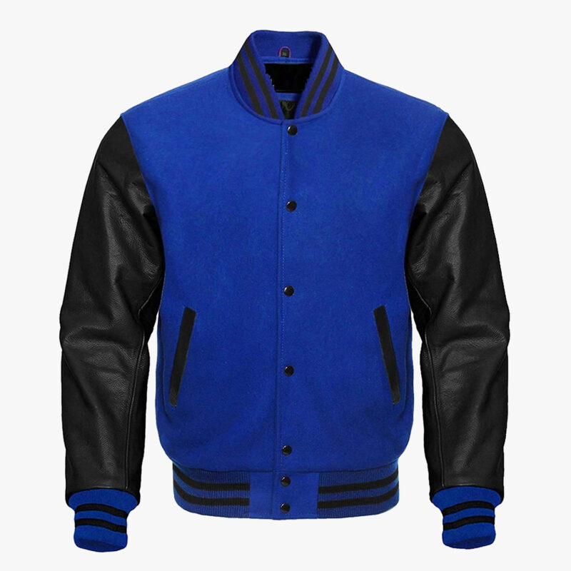 Leather sleeve Varsity jackets in Royal Blue and Black colour 1