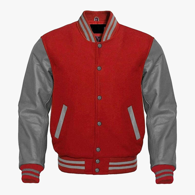 Leather sleeve Varsity jackets in Red and Gray colour 1
