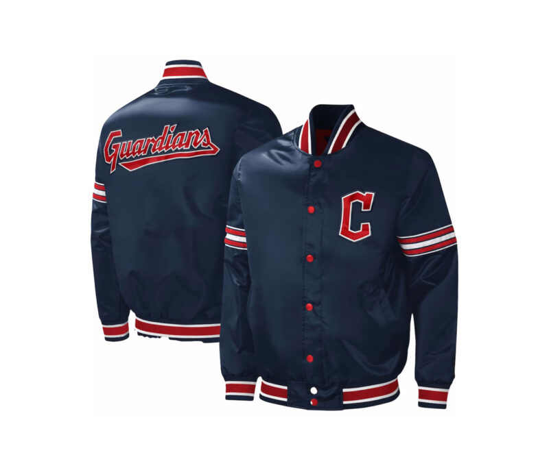 Blue Satin Varsity Jacket With Red Patch 1