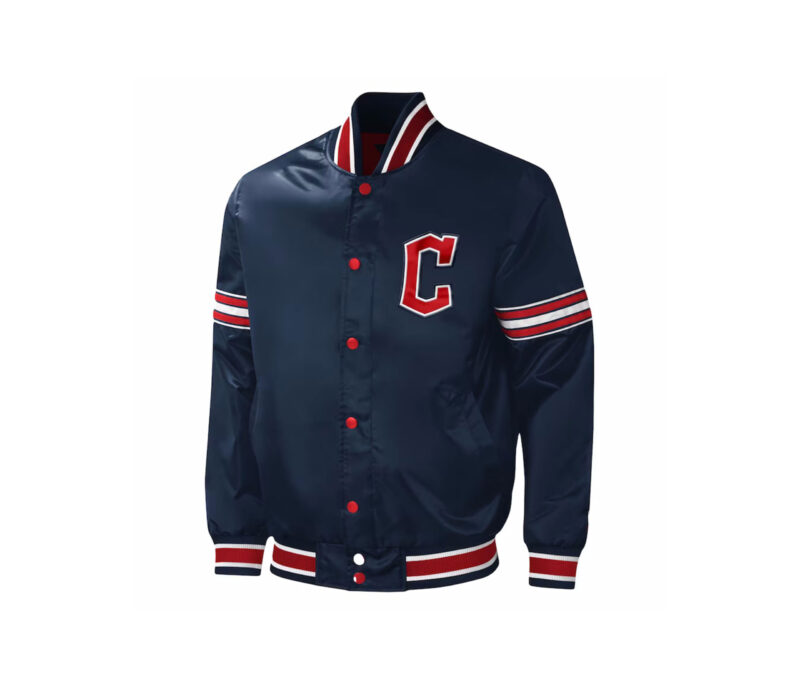 Blue Satin Varsity Jacket With Red Patch 3