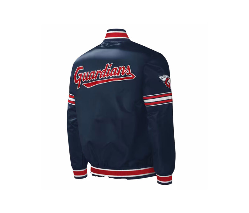 Blue Satin Varsity Jacket With Red Patch 2