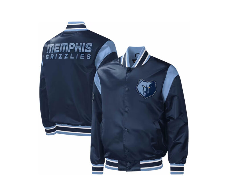 Memphis Grizzlies Force Play Navy Varsity Satin Jacket 1