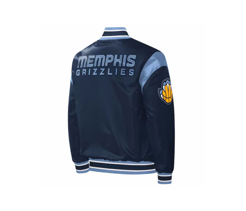 Memphis Grizzlies Force Play Navy Varsity Satin Jacket 2