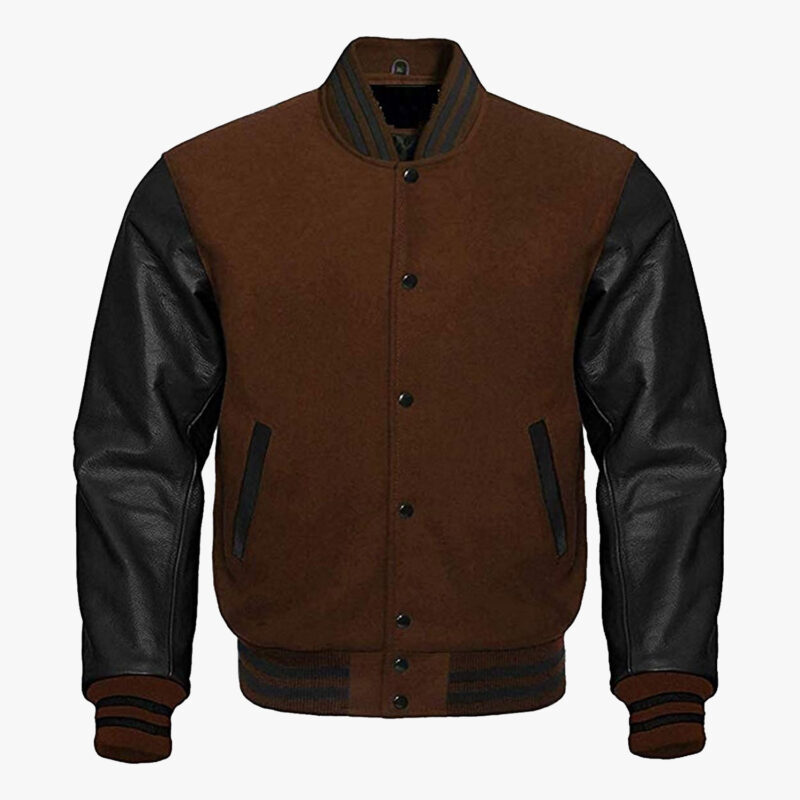 Customized Leather sleeve Varsity jackets in Brown and Black colour 1