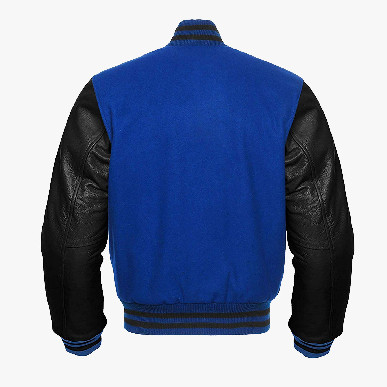 Contrast Leather Sleeve Varsity Jacket, BLUE