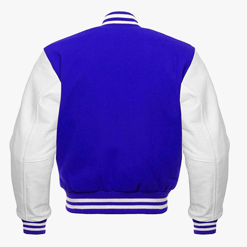 Leather sleeve Varsity jackets in Blue and White colour 2
