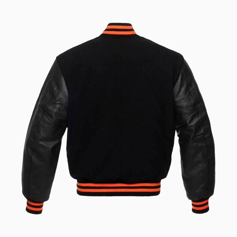 Black Wool Body & Black Leather Sleeves Varsity Jacket 3
