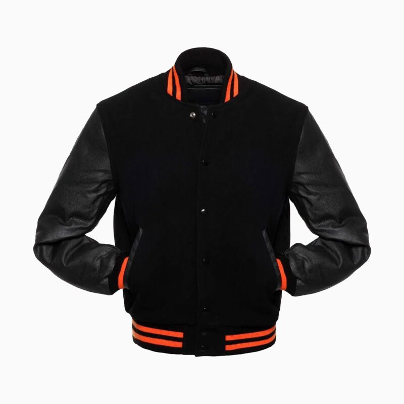 Black Wool Body & Black Leather Sleeves Varsity Jacket 2