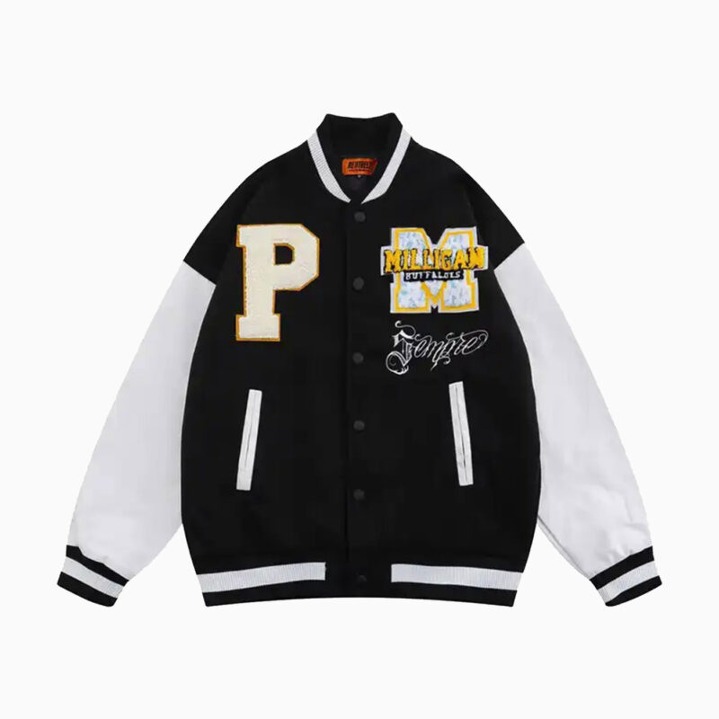 Embroidered Chenille Patches Wool Body Leather Sleeves Letterman Baseball College light blue Varsity Jacket 1
