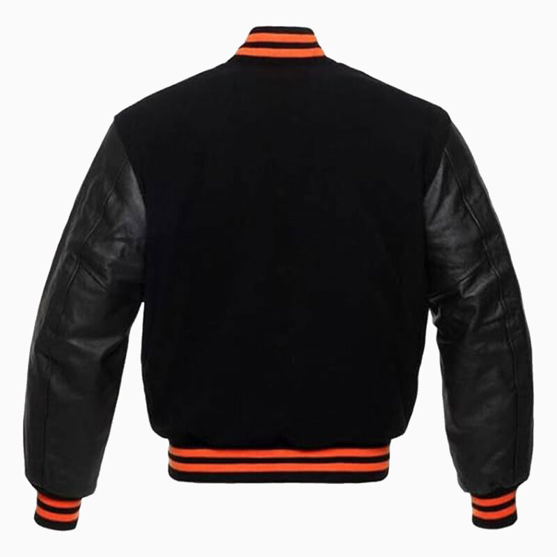 Wool Black Body & Black Leather Sleeves Varsity Jacket 2
