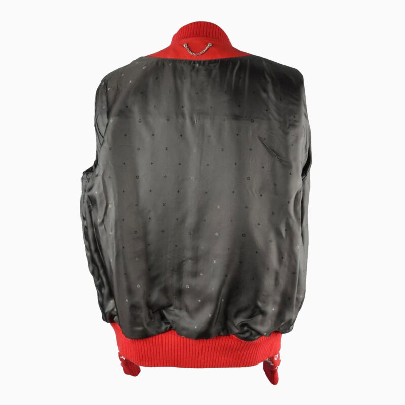 Leather Bomber Varsity Jacket Red 7