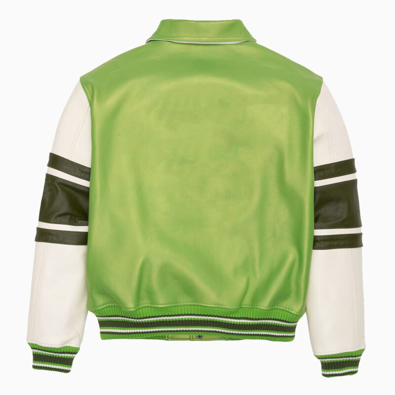 Leather Varsity Jacket Green White Sleeves 2