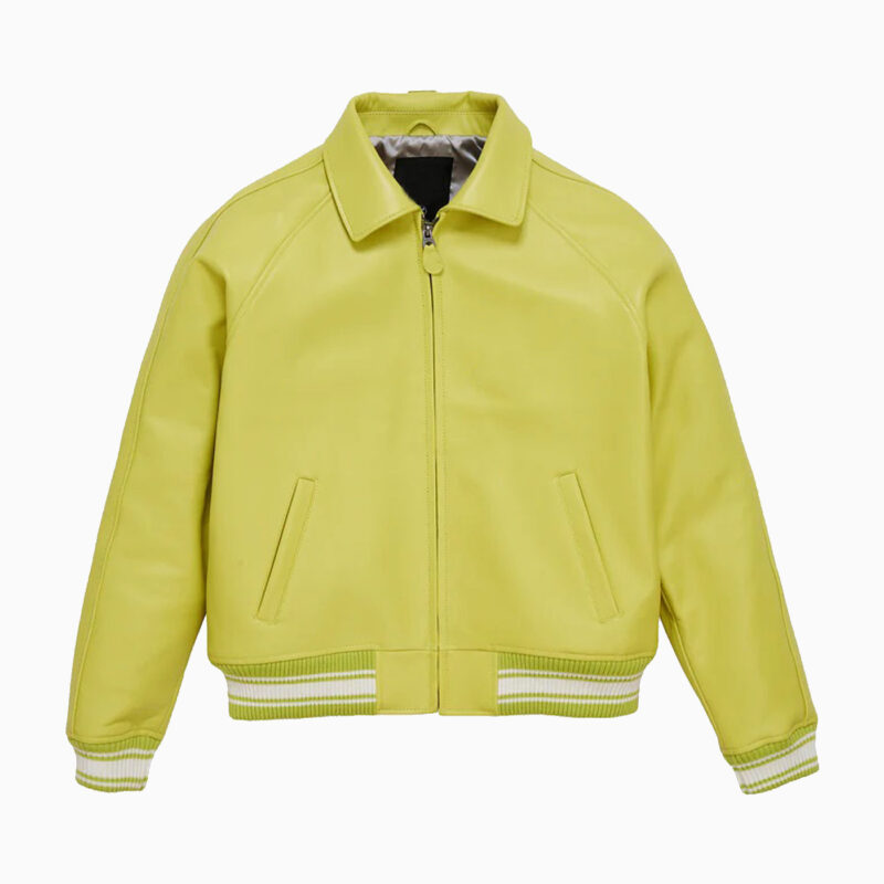Leather Bomber Jacket Color LIMEAIDE 1
