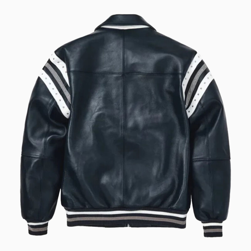 Leather Varsity Jacket Color Navy 2