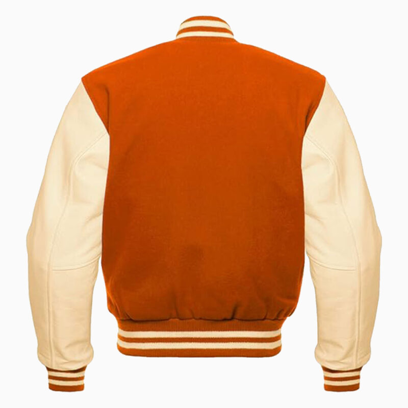 Letterman Base Ball Varsity Jacket College Retro Orange Wool Body And Cream Leather Sleeves Jacket 2