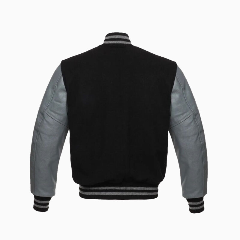 Mens Black Wool Body & Grey Leather Sleeves Varsity Jacket 3