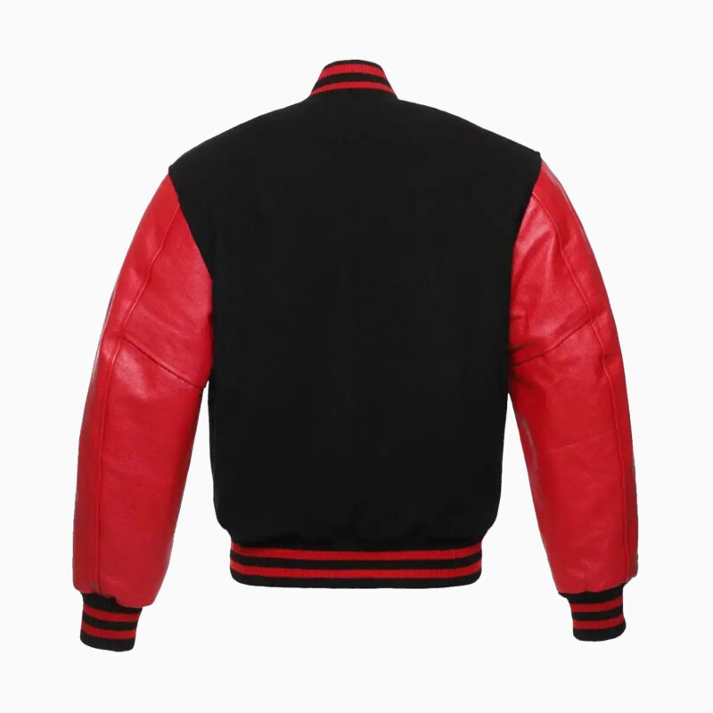 Mens Black Wool Body & Red Leather Sleeves Varsity Jacket 3