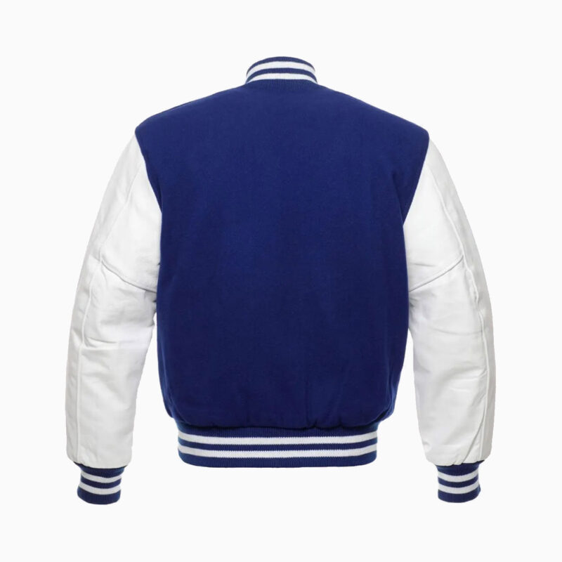 Mens Blue Wool Body & White Leather Sleeves Varsity Jacket 3