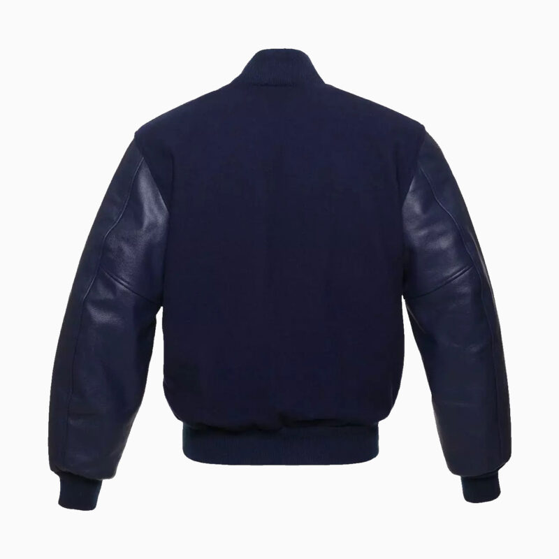 Mens Navy Blue Wool Body & Navy Leather Sleeves Varsity Jacket 3