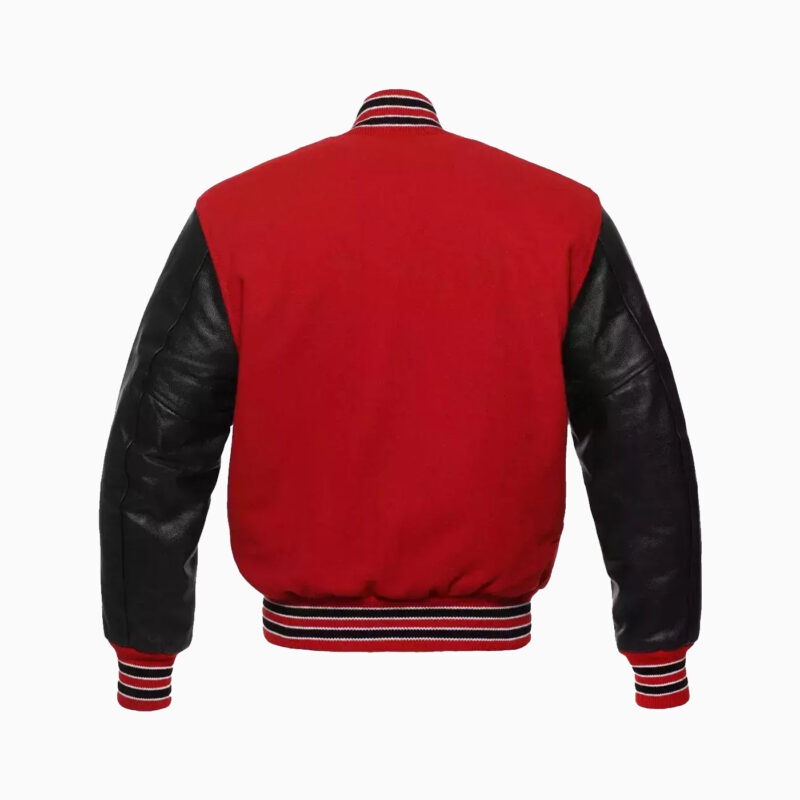 Red Wool Body & Black Leather Sleeves Varsity Jacket 3