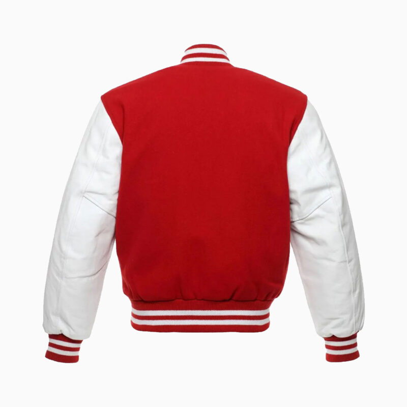 Mens Red Wool Body & White Leather Sleeves Varsity Jacket 3