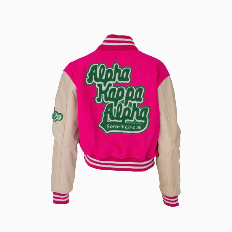 Pink Crop Leather Varsity Jacket 2