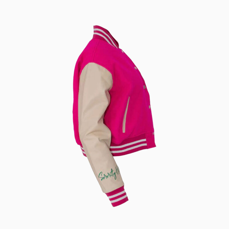 Pink Crop Leather Varsity Jacket 3
