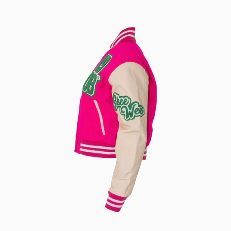 Pink Crop Leather Varsity Jacket 4