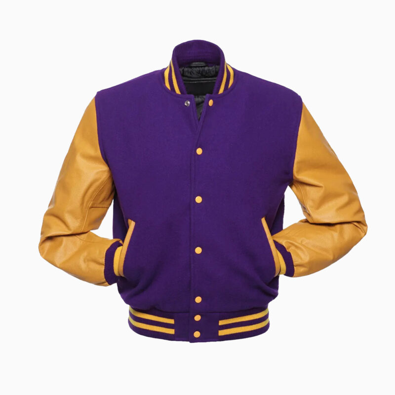 Purple Wool Body & Gold Leather Sleeves Varsity Jacket 2
