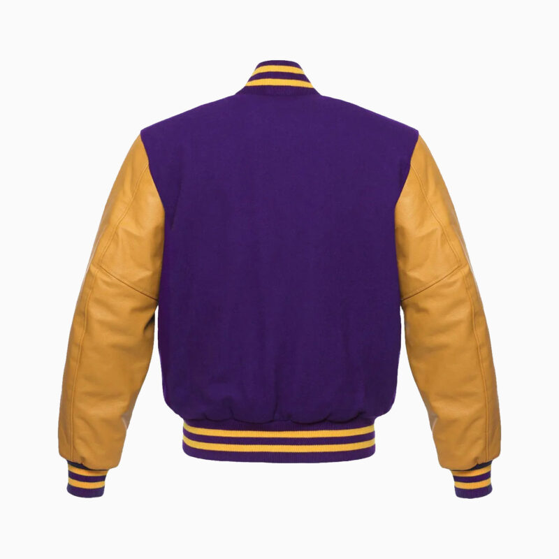 Purple Wool Body & Gold Leather Sleeves Varsity Jacket 3