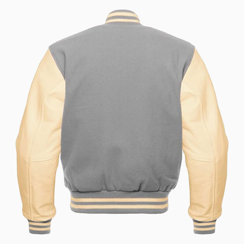 Varsity Jacket Letterman Baseball College Jacket Fashion Grey Wool Body And Cream Leather Sleeves Jackets 2