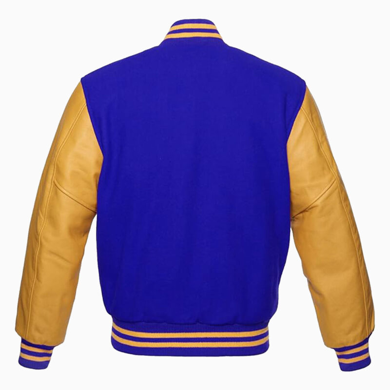 Varsity Jacket Letterman Baseball College Jacket Fashion Royal-blue Wool Body And Gold Leather Sleeves Jackets 2