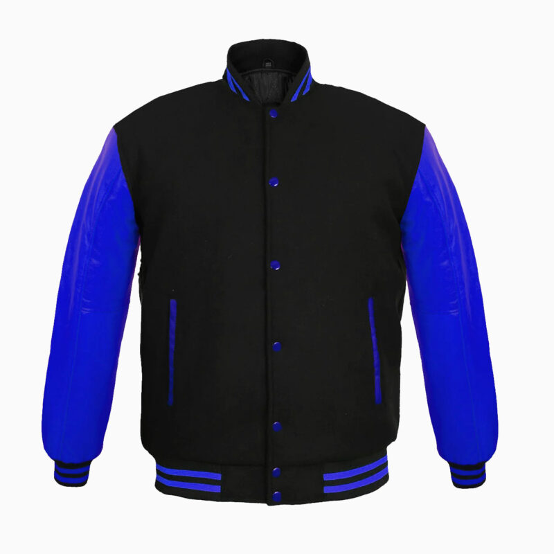 Varsity Jackets Genuine Leather Sleeve And Wool Body Black/Blue 1