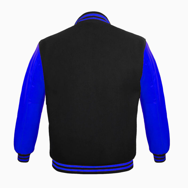 Varsity Jackets Genuine Leather Sleeve And Wool Body Black/Blue 2
