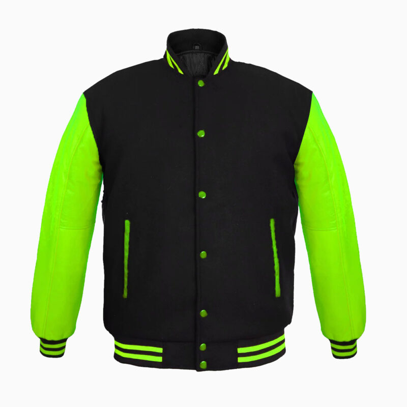Varsity Jackets Genuine Leather Sleeve And Wool Body Black/Green 1