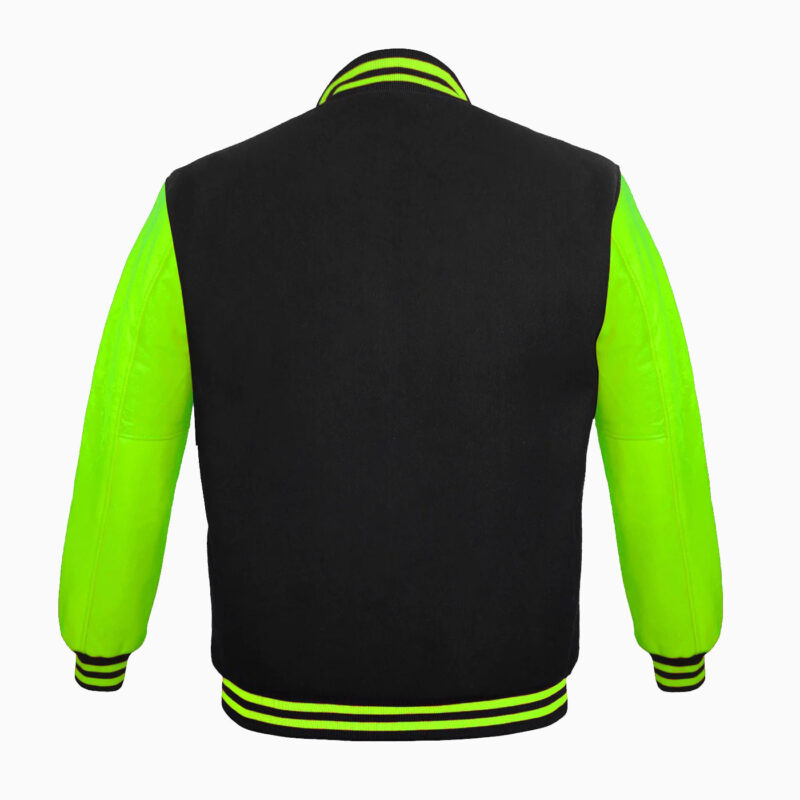 Varsity Jackets Genuine Leather Sleeve And Wool Body Black/Green 2