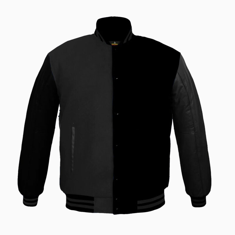 Varsity Jackets Genuine Leather Sleeve And Wool Body Black/Grey 1
