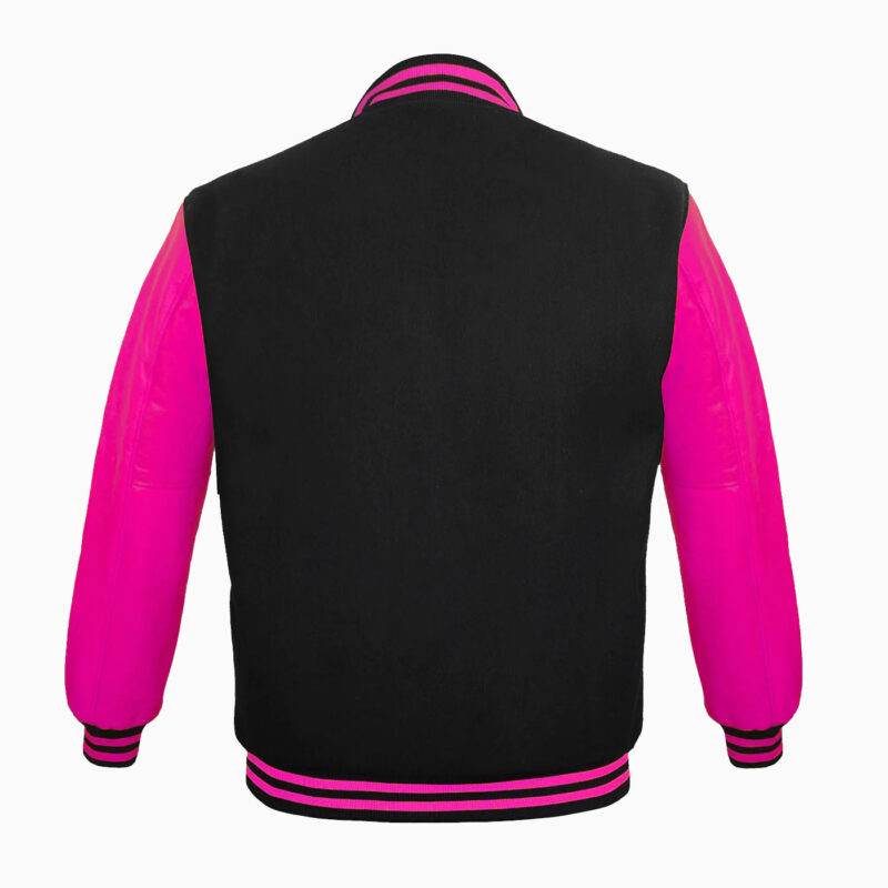 Varsity Jackets Genuine Leather Sleeve And Wool Body Black/Pink 2