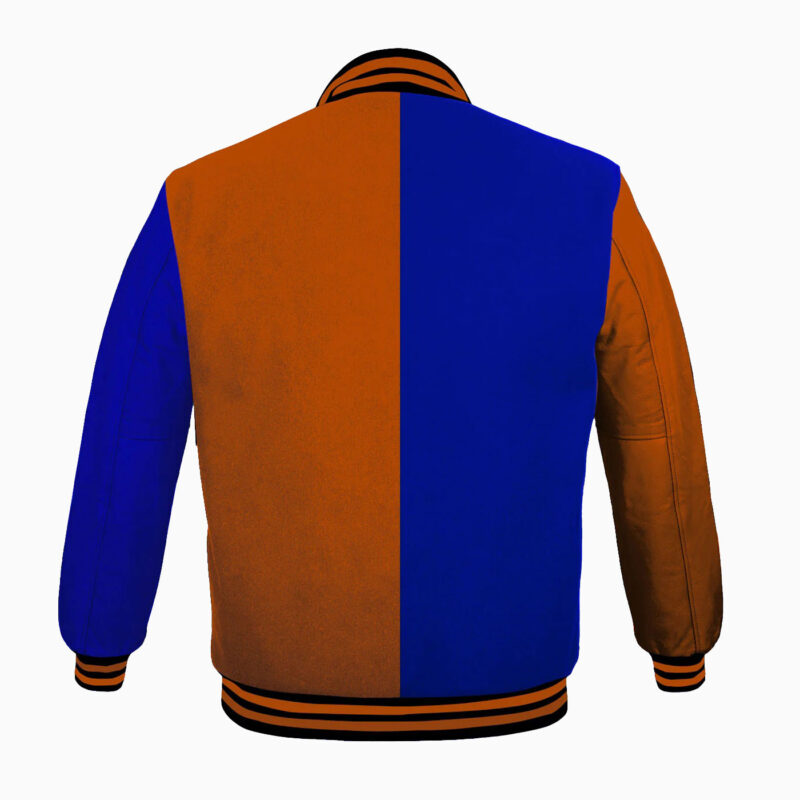 Varsity Jackets Genuine Leather Sleeve And Wool Body Blue Orange 2