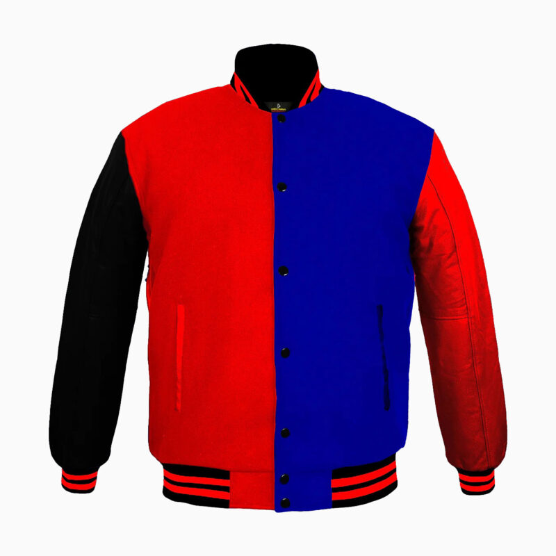 Varsity Jackets Genuine Leather Sleeve And Wool Body Red Blue 1