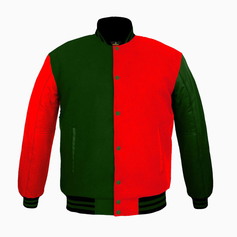 Varsity Jackets Genuine Leather Sleeve And Wool Body Red/Green 1