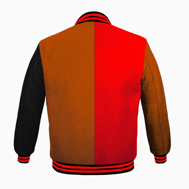 Varsity Jackets Genuine Leather Sleeve And Wool Body Red/Orange 2