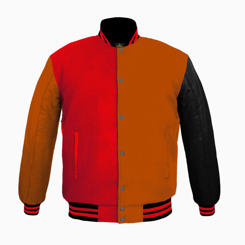 Varsity Jackets Genuine Leather Sleeve And Wool Body Red/Orange 1