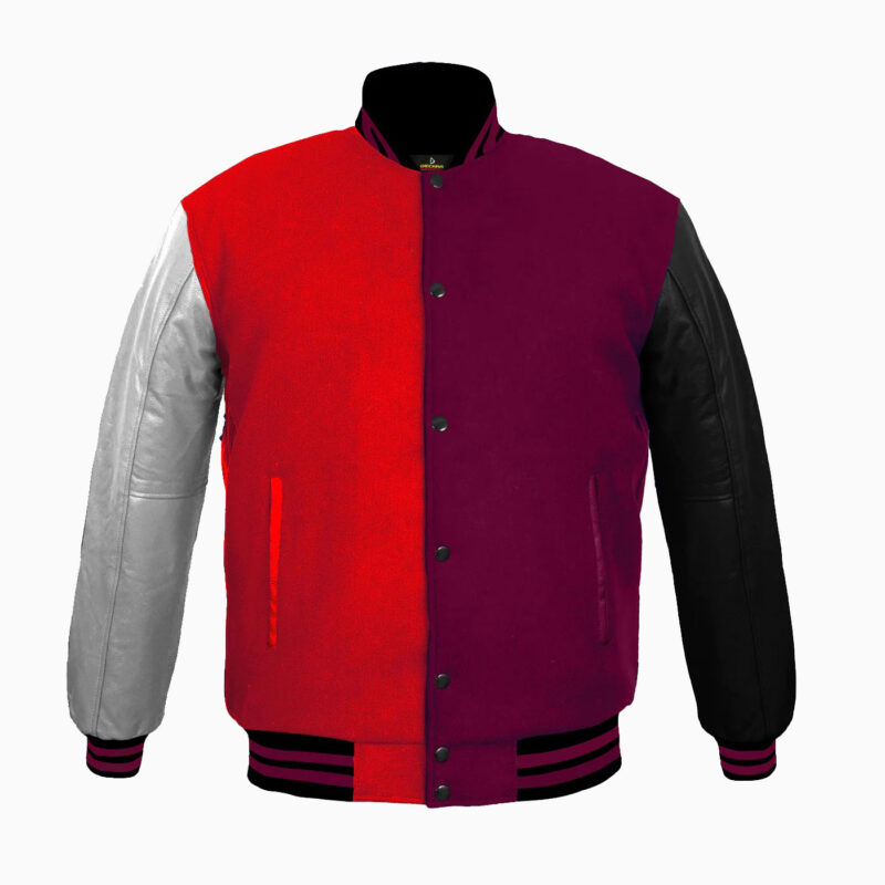 Varsity Jackets Genuine Leather Sleeve And Wool Body Red Purple 1