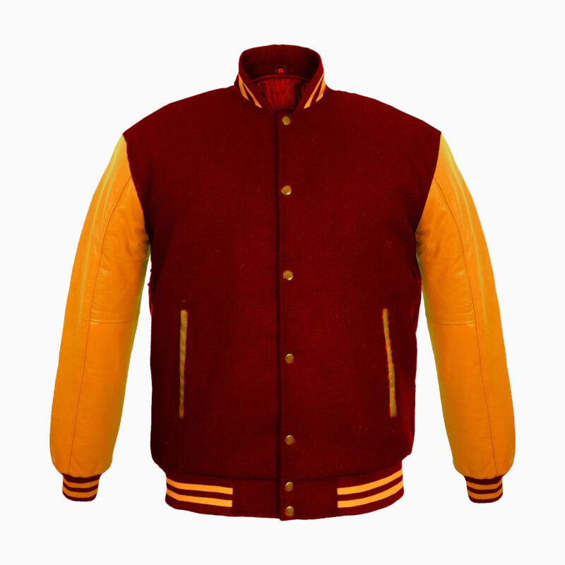 Varsity Jackets Genuine Leather Sleeve And Wool Body Red Yellow 1