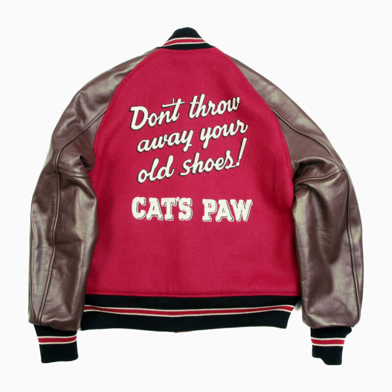 WHITESVILLE LETTERMAN REGULAR FIT RED BODY BROWN RAGLAN SLEEVE CATS PAW EMBROIDERED JACKET 2