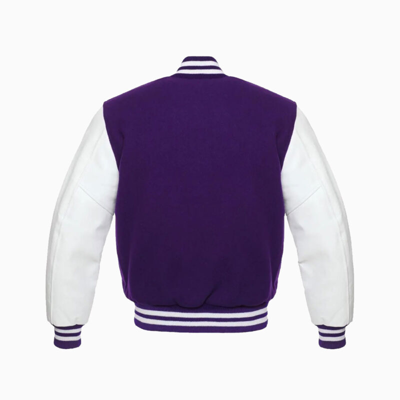 Womens Purple Wool Body & White Leather Sleeves Varsity Jacket 3