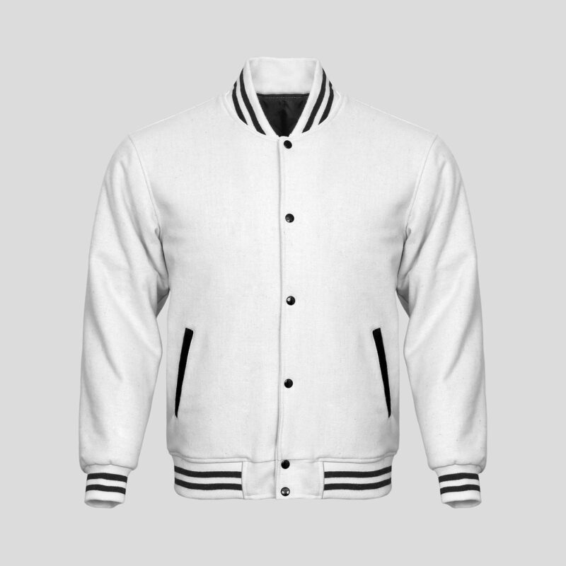 Customized Leather Varsity jackets in White colour 1