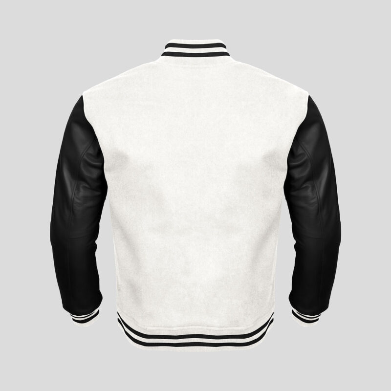 Customized Leather sleeve Varsity jackets in Black and White colour 2